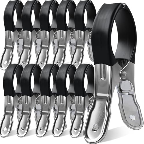 10 Stück Handtuchklammern für Strandliegen mit Schutzhülle, Riesen Handtuch Klammern, Winddicht Wäscheklammern Groß Metall Strandtuch Klammern, Metallklammern für Wäsche, Strandtuch und Dicke Kleidung