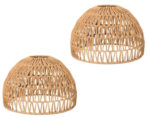 Handwoven Natural Jute Pendant Lampshade Rattan-Style Ceiling Light Shade for Boho, Rustic & Coastal Decor Wicker Dome Hanging Light Cover (H 26cm x 31cm) (2)