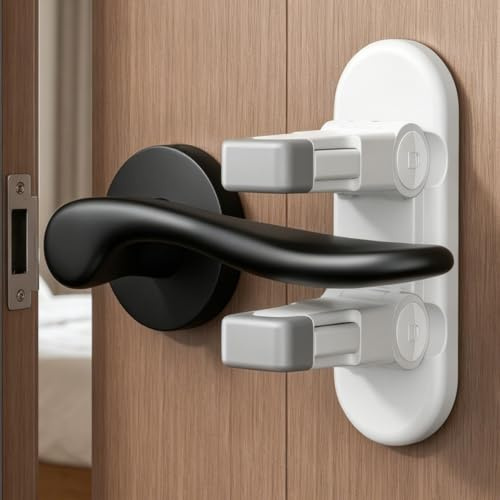2 Stück Türhebelschlösser für Kinder Ohne Bohren- Kindersicherung für Türschloss, für Türen, Door Lock, Fenster, Wasserhähne, Kein Werkzeug (Weiß)