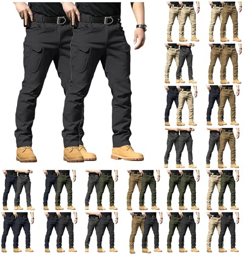 POIUIYQA Lot de 2 Pantalon Tactique Homme Cargo Treillis Militaire Randonnée Chasse Pantalon de Travail Pantalon Cargo Homme Tactique Combat Stretch Extensible Séchage Rapide (Pas de Ceinture)