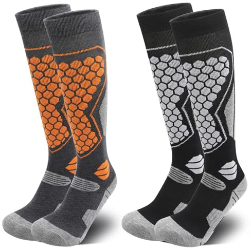 Toivize 2 Paar Skisocken Herren 39-44 aus Merinowolle, Dicke Thermo Ski Socken Warm Gepolstert & Atmungsaktiv, Winter Kniestrümpfe für Skifahren Snowboarden Wandern Outdoor