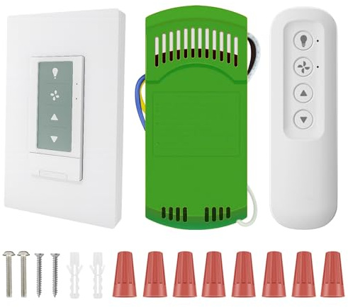 Universal Ceiling Fan Remote Control Kit, Wall Remote Switch with Light Dimmer and 3 Speeds, Replacement for Hunter Hampton Bay Harbor Breeze, Include Wall Switch, Remote Control and Receiver