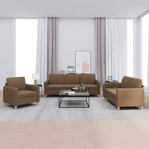 QJBSAVVA 3-TLG. Sofagarnitur Braun aus strapazierfähigem Stoff, Sperrholz-Metall-Gestell, große Sitzfläche 198 cm, mit 6 Kissen, Bequemes Big Sofa für Wohnzimmer Jugendzimmer Büro