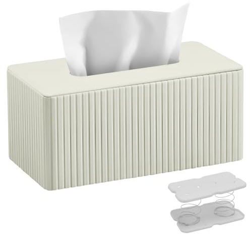 Kosmetiktücherbox Taschentuchbox aus PU Leder: Modern Taschentuchspender für Hausfrau Büroangestellter-Rechteckige Tissue Box mit Magnetabdeckung für Wohnzimmer Büro-Geschenke für Geburtstag(Weiß)