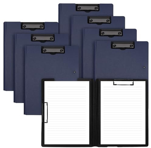 SINJEUN 8 Portapapeles A4 con Tapa y Doble Pinza, Carpeta de Plástico Azul Oscuro 32x23.5cm, para Oficina Escuela Reuniones