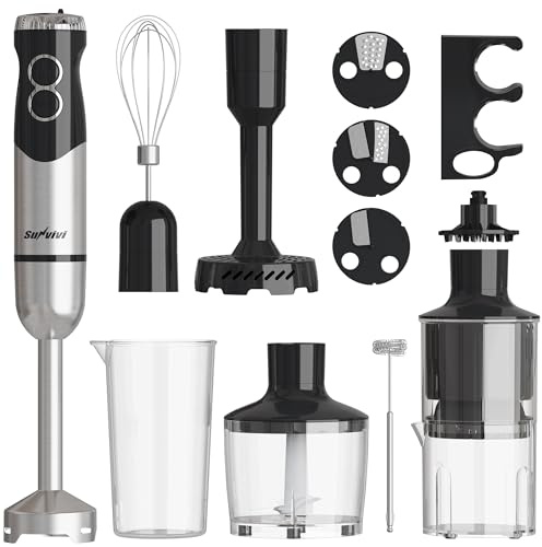 SUNVIVIPRO 1000W Professional Hand Blender, 12-Speed Heavy Duty Immersion Blender with 10 Attachments, 20OZ Food Chopper, Stainless Steel Whisk, Milk Frother for Commercial Use