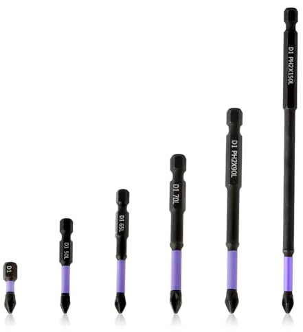 Lotsdonxia 6 Pcs Black Purple D1 Magnetic Screwdriver Bit Set, Upgraded Alloy Steel Phillips Anti-Slip Impact Drill Bits for Electric & Hand Drills