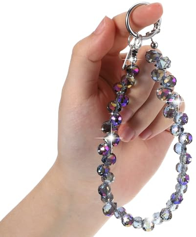 Grevosea Beaded Phone Wrist Strap, Sparkling Crystal Phone Bracelet Strap with Tether Tab Phones Charms Lanyard Hands-Free Chain Wristlet for Women
