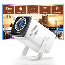 【Officially-Licensed App & Auto Vertical Keystone】XuanPad Mini White Smart Projector, WiFi 6 Bluetooth 5.4, Full HD 1080P Portable Projector with 210° Stand, Compatible with Smartphone