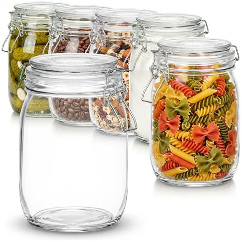 com-four® 6x Einmachgläser 1000 ml - Drahtbügelgläser mit Bügelverschluss und Gummiring - luftdichte Vorratsgläser zum Einmachen, Fermentieren und Aufbewahren