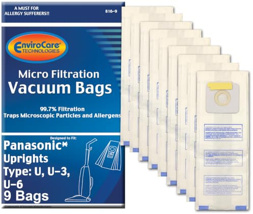 EnviroCare Replacement Micro Filtration Vacuum Cleaner Dust Bags Designed to fit Panasonic Types U, U-3, U-6, 9 bags