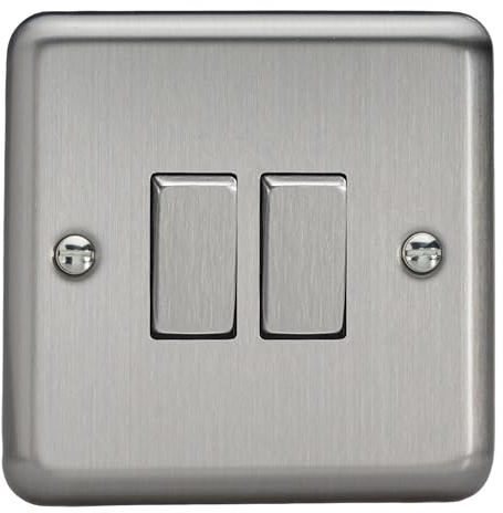 Varilight Double Rocker Light Switch 2-Way - Value Matt Chrome With Brushed Steel Rockers, XS2D