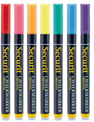 Securit BL-SMA100-V7-AS kritmarkör (med rund spets ca 1–2 mm) 7 set färgsorterade