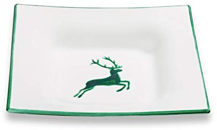 GMUNDNER KERAMIK Suppenteller Grösse: l= 20 cm x b= 20 cm x h= 4.2 cm grüner Hirsch Geschirr, handgemacht in Österreich
