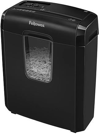Fellowes Aktenvernichter 6 Blatt Partikelschnitt (P4), Papierschredder für Zuhause, Powershred 6C, Schredder mit 11L Papierkorb und Sicherheitssperre, verarbeitet Kreditkarten, Büroklammern, schwarz