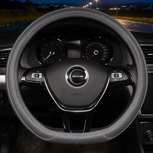 Pahajim Auto Lenkradbezug D Form 38CM/15'' PU Leder rutschfest Flachem Boden Lenkradhüllen Steering Wheel Cover für Männer Frauen (Grau)