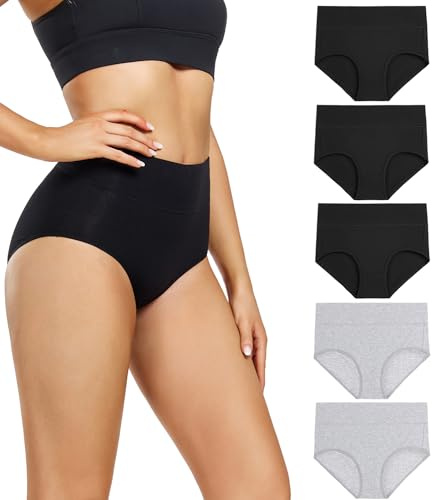 wirarpa Braguitas Culotte Algodón para Mujer Bragas de Cintura Alta Cómodo Faja Reductora Ajustan Pack de 5 Talla L