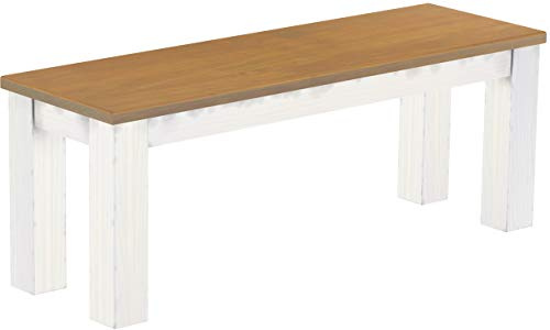 Brasilmöbel Sitzbank 120 cm Rio Classico Eiche Natur Weiss Massivholz aus Pinie, Verschiedene Größen & Farben, ideal für Esszimmer & Küche