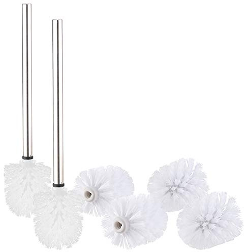BadeStern Toilettenbürsten: 2er-Set Bürsten-Stiele mit je Wechsel-Aufsätzen, Edelstahl, weiß (WC Bürsten, WC Bürstengarnituren, Bürste)