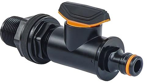 GASMIS Tankdurchführung mit Absperrhahn, Außengewinde 26,44mm, 3/4xQuick Connector, Regentonnendurchführung, Regenfass, Wassertonnen, 2 Stück