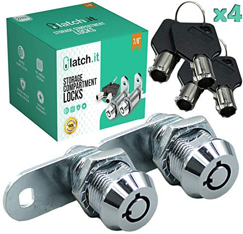 LATCH.IT 2,2 cm (7/8 Zoll) Wohnmobil-Aufbewahrungsschlösser, 2 Stück, Wohnmobil-Aufbewahrungs-Türriegel, Utility-Nockenschloss mit 4 Schlüsseln, 100 % Metall, Wohnmobil-Fachschlösser, überprüfen Sie