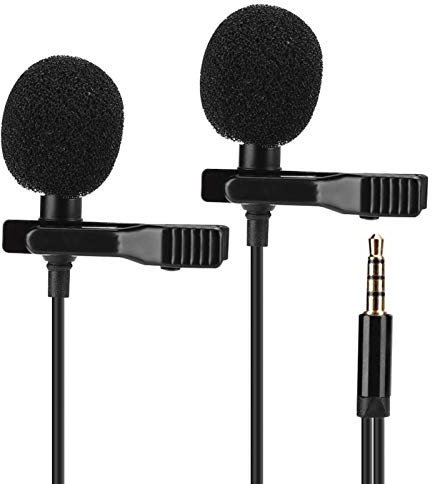 ASHATA Micrófonos duales Micrófono de Solapa Lavalier, Micrófono de Solapa omnidireccional Profesional de 3,5 mm con Clip, Clip de Corbata para teléfono de Bolsillo Mini micrófono de Clip para Cuello