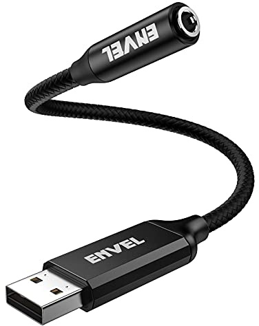 ENVEL Adaptateur Carte Son USB Mâle Jack 3.5mm Femelle TRRS 4 Pôles Noir | Puce stéréo intégrée. Écoute et appel. Compatible PS4, ordinateur portable, Linux. Connexion instantanée sans pilote