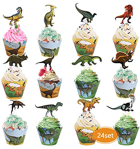 48 Stück Muffin-Topper Dinosaurier Dinosaurier Cupcake Topper Cupcake Deko Geburtstag für Kinder Jungen Mädchen