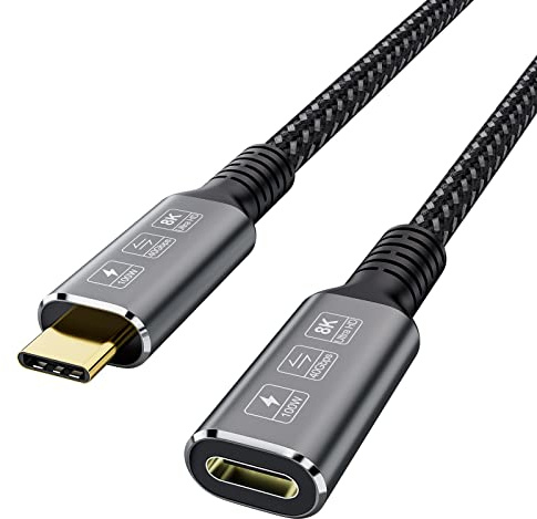 CableDeconn USB4 8K Kabel 0.8M Thunderbolt 4 Verlängerungskabel Typ-c Stecker auf Buchse Konverter Ultra HD 8K@60Hz 100W Aufladung 40Gbps Datenübertragung Kompatibel mit Externen SSD eGPU