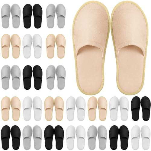 Geyoga 24 Pairs Disposable Slippers for Guests Bulk 2 Size Cotton Soft Spa Hotel House Slippers for Women Men Wedding Party Shoeless Home Indoor Travel (White, Light Gray, Black, Khaki,M)