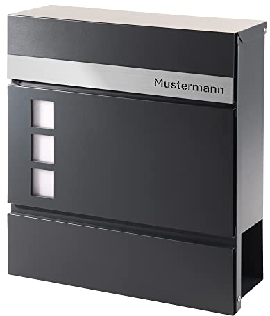 Forgard Briefkasten Anthrazit mit Zeitungsfach (RAL 7016), personalisiert, Postkasten Modern aus Zinkstahl mit Familienname inkl. Montageset, HELSINGBORG