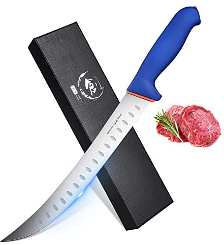DRAGON RIOT Premium Butcher Breaking Knife, 10 Inch Curved Cimeter Knife-Meat Trimming Butcher Knife Turkey Carving German Stainless Steel with Fibre Handle