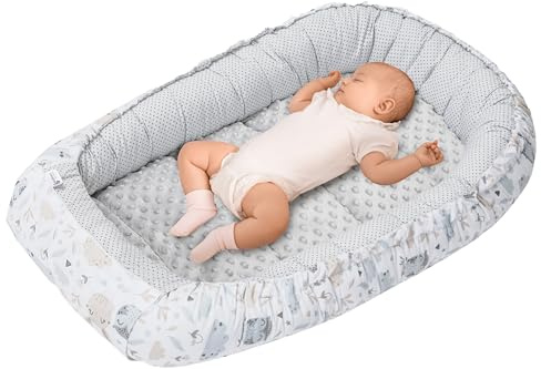 Medi Partners Reducteur de Lit Bebe - Réducteur Bébé 100x60x15cm Cocon et Naissance couffin Nid d'ange bilatéral Cale 100% Coton Minky (Glade avec Minky Gris)