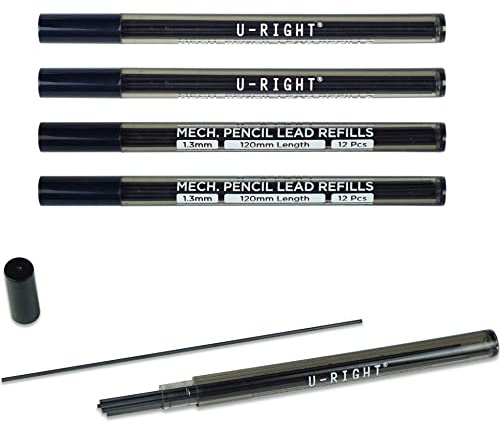 U-RIGHT 60 Pcs 1.3 mm Lead Refills for Mechanical Pencil, Break Resistant Weatherproof, 120 mm Length, 12 Pcs/tube, 5 Tubes