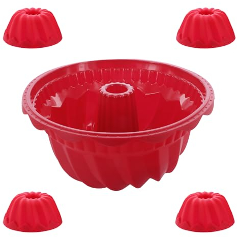 Coolinato - Lot de 5 moules en silicone pour kouglof - Rouge - 1 x 24 cm et 4 x 8 cm - Moule à gâteau en silicone platine - Passe au four jusqu'à 230 °C et antiadhésif - Avec 4 recettes