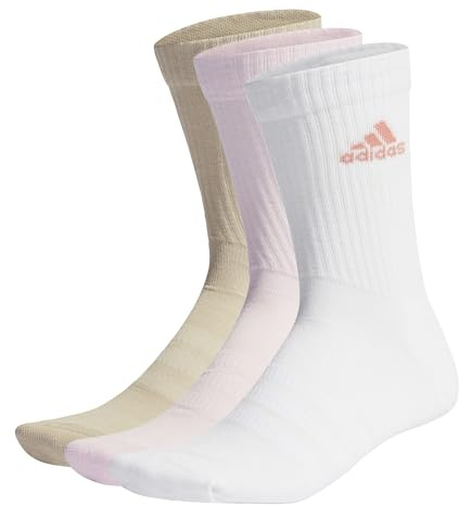 adidas Unisex - Vuxen Cushioned Crew Socks 3 Pairs, Clear Pink/White/Wonder Beige, 45-48 EU