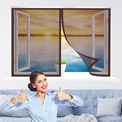 Fliegengitter Magnetvorhang, 170 x 125 cm Insektenschutz, Insektenschutzgitter Terrassentür, Magnetische Adsorption für Alle Arten von Fenstern, Braun