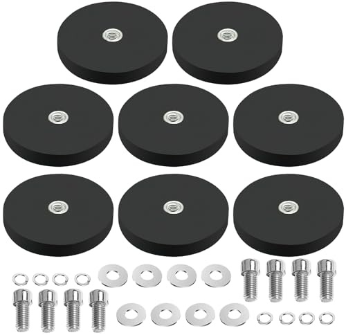 Aicharynic Starke Magnete 8er Set: Ø43mm Gummiert Neodym Magnet, M6 Gewinde, Anti-Rutsch Und Wasserdicht Für Außenbereich Und Fahrzeuge, Mit Montagezubehör (Schwarz)