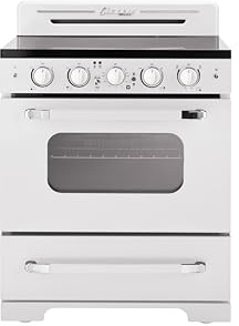 Unique Appliances Classic Retro Radiant Electric Range, Freestanding Electric Range with 5-Element Glass Cooktop, Convection Oven, and Oven Light, 30, Marshmallow White