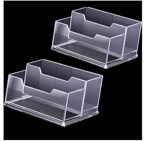 CuiCanfla Schreibtischkartenhalter, Visitenkartenhalter, 2 transparente Taschen, Visitenkartenhalter, Schreibtisch-Organizer für Büro, Theke, Zuhause