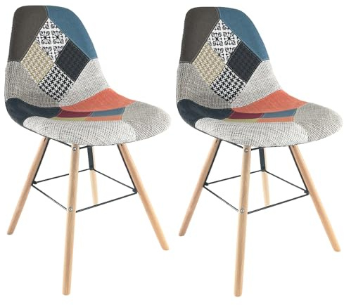 Marvin Sedie Joy In Tessuto Patchwork Con Seduta Imbottita Per Sala Da Pranzo Ufficio Cucina Moderna Gambe Legno Di Faggio Set 1 2 4 Sedia Colorata Di Design (2)