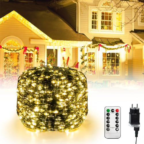 Froadp 150m LED Lichterkette aus Kupferdraht Innen Außen Wasserdicht IP44 Lichterketten Vorhang mit Fernbedienung 1500 LEDs Weihnachtsdeko Lampenkette mit 8 Leuchtmodi für Garten Balkon Party