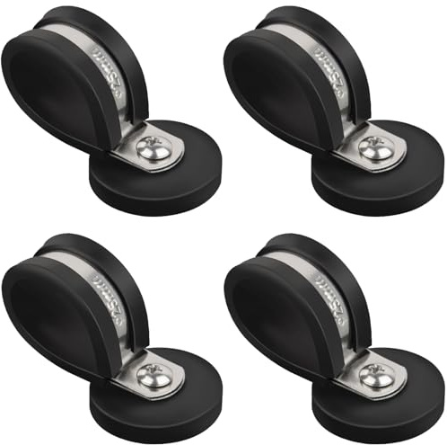 Magnetic Cable Clamps, 1 Inch Stainless Steel Cable Clamps, Rubber Cushioned Insulated Pipe Clamp, 4 Pcs Heavy Duty Magnetic Wire Holders, Magnetic Adel Clamp for Pipe Wire Cord Tube