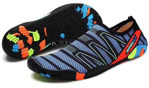 TMEOG Badeschuhe Damen Herren Wasserschuhe Schwimmschuhe Aquaschuhe Strandschuhe rutschfest Surfschuhe schnell trocknend Wattschuhe Meerschuhe Erwachsene(45 EU,Marineblau)