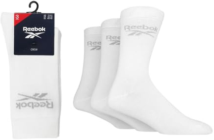 Reebok Chaussettes Hautes Homme Femme - Crew Confortables, Coton Respirant, Pour Marche Sport Quotidien Yoga Fitness Lavables, Lot de 3 Paires, Taille 43-45, Blanc