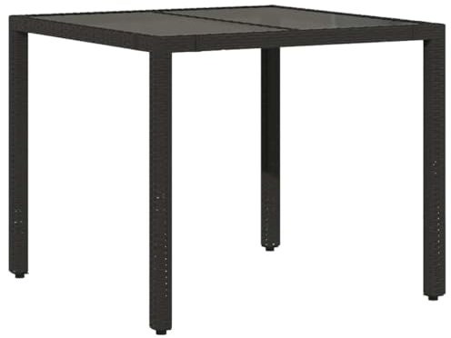 vidaXL Gartentisch mit Glasplatte, Esstisch mit Stahlrahmen, Beistelltisch für Terrasse Garten, Tisch Gartenmöbel, Schwarz Poly Rattan