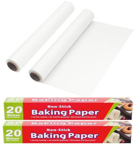 2 Pack Greaseproof Parchment Paper for Baking, 30cm x 20m Baking Paper Roll, Non Stick Baking Paper Roll for Baking, Cooking, Freezing, for Oven, Kitchen, Air Fryer, Freezer, Pastry