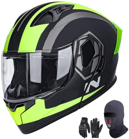GNIUBBDB Integralhelme für Motorradfahrer, Helm für Erwachsene, Männer und Frauen, mit Visier, ECE-geprüft F,M (57-58 cm)