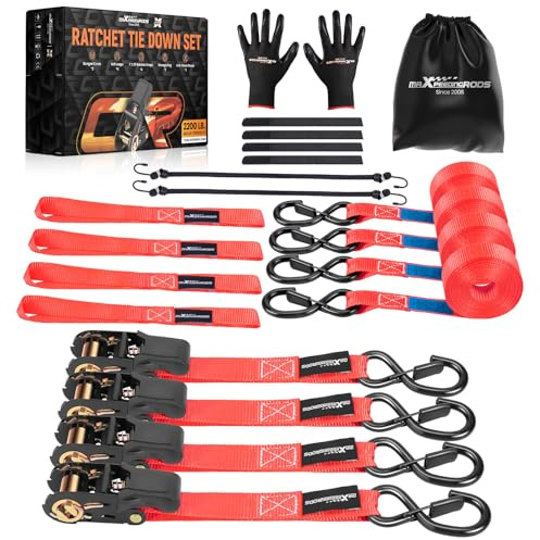 maXpeedingrods 4x 4,5 m Cinghie di Fissaggio a Cricchetto 997 kg Rosso | con Ganci di Sicurezza a S, EN 12195-2