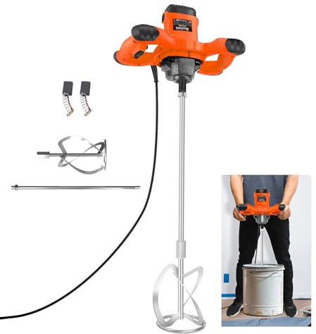 Mörtelrührer Betonmischer, 2600W Rührwerk Quirl Mörtelrührer Universell Elektrischer Rührgerät mit 6 Stufen für Beton, Zement, Farbe, Rühreraufnahme M14, Orange